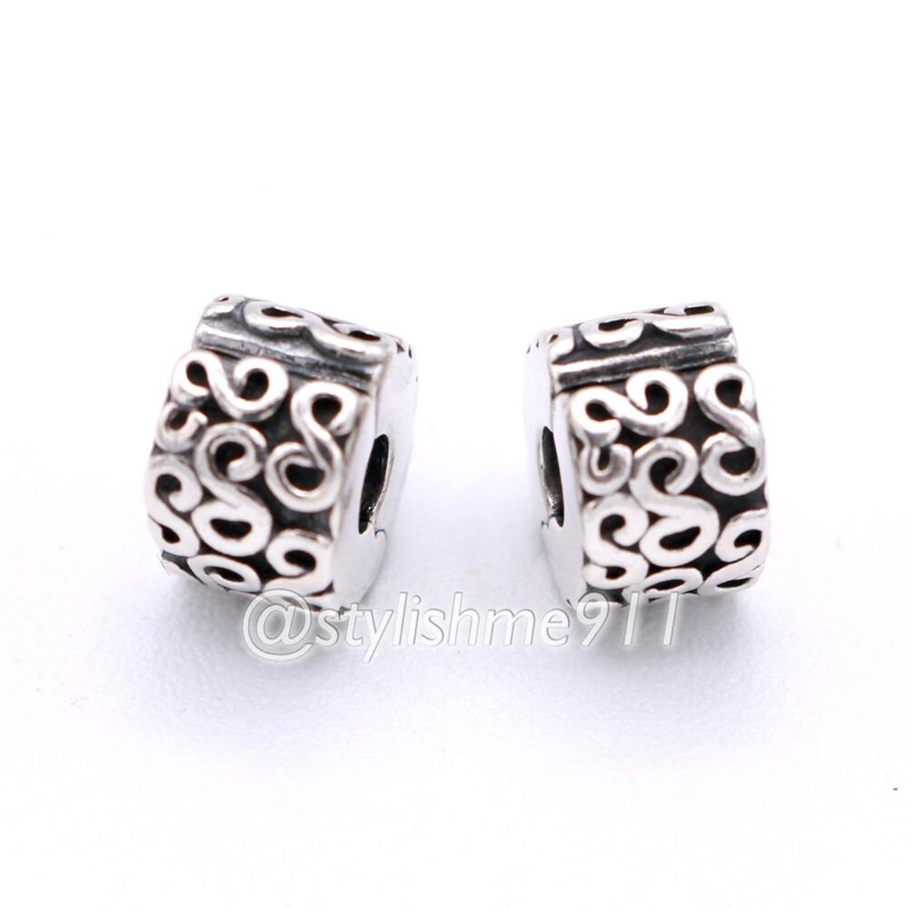 Two Authentic PANDORA Silver Swirls Clips Charms - 790338